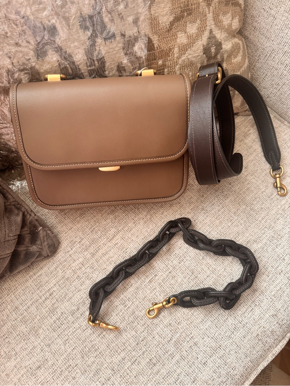 Coach Dark Stone Top Handle Satchel with Chain, Detachable Strap, Gold Hardware - Picture 12 of 13